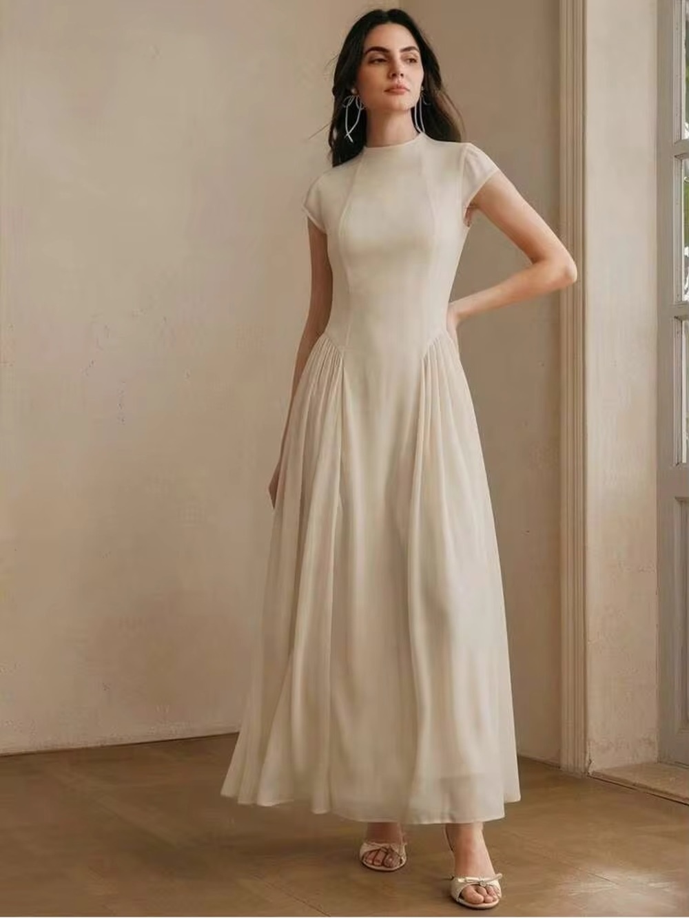 New Anewsta Essential Women's Elegant
Minimalist Premium Beige Dress Size L